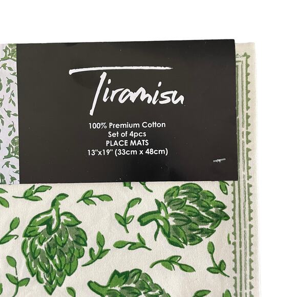 TIRAMISU 100% Cotton Placemats Green Dancing Artichoke 13X19 Set of 4 NEW - Picture 2 of 6